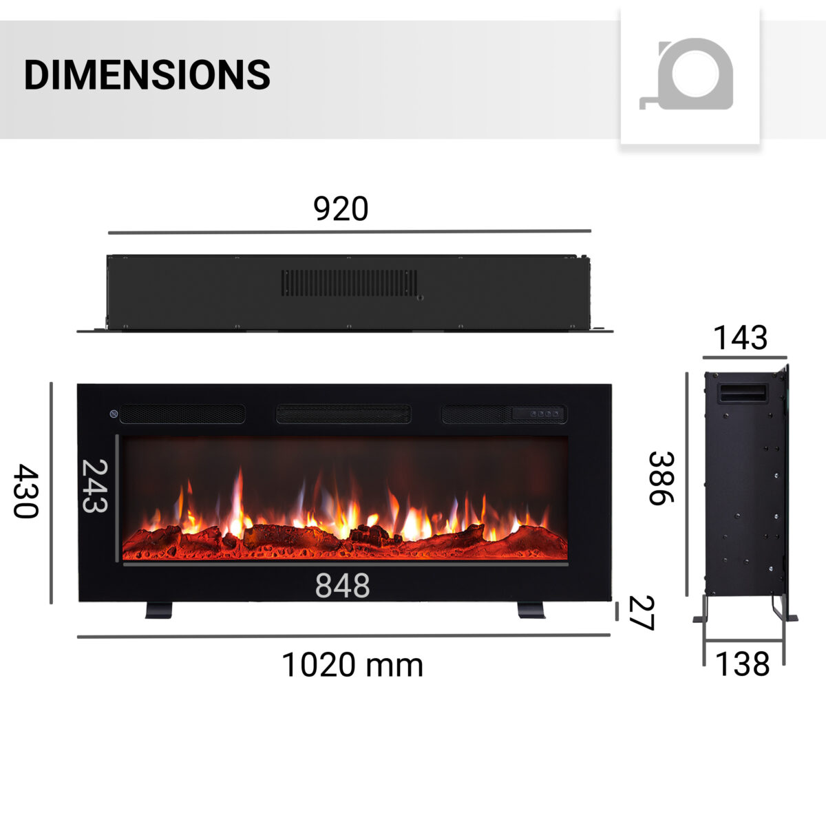 Ηλεκτρικό τζάκι Richen Life 40 1800W 102 x 43,0cm - Image 8